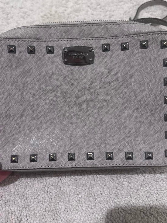 Michael Kors Handbags - Michael Kors Light Gray Studded Saffiano Crossbody
